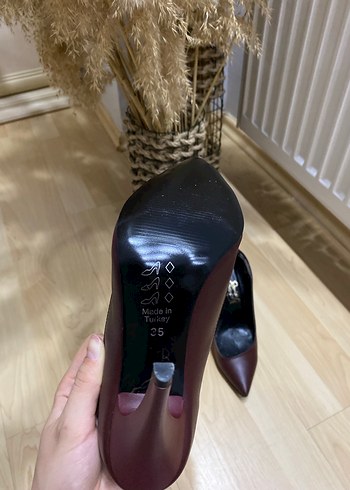 Bordo Deri Stiletto Kadın Topuklu Ayakkabı - Görsel 7