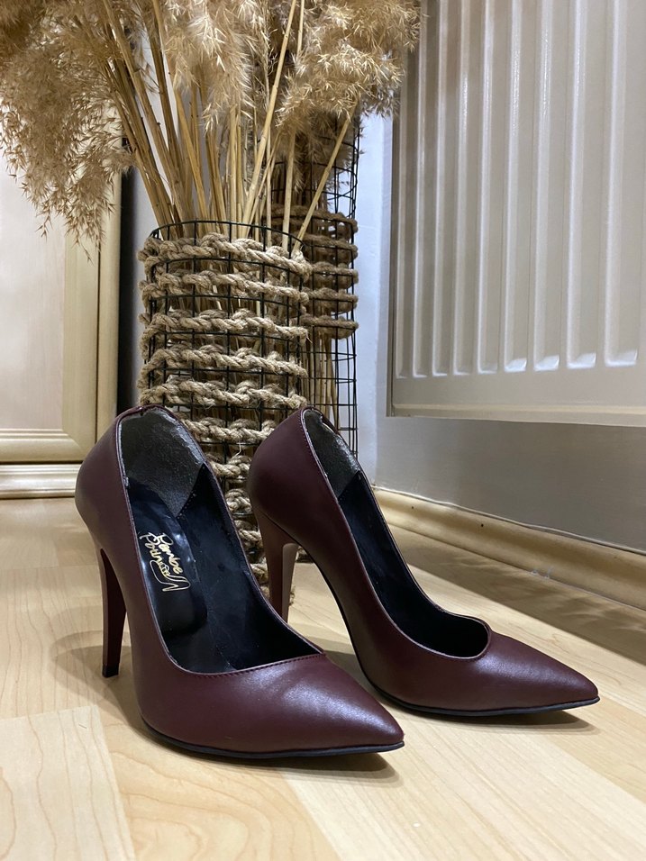 Bordo Deri Stiletto Kadın Topuklu Ayakkabı - Görsel 5