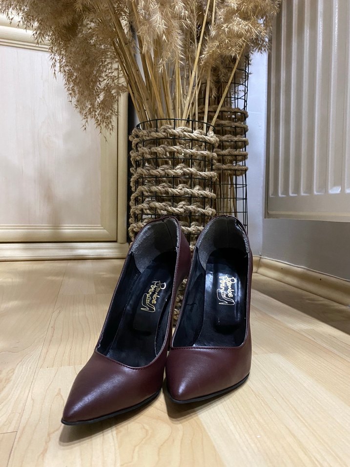 Bordo Deri Stiletto Kadın Topuklu Ayakkabı - Görsel 3