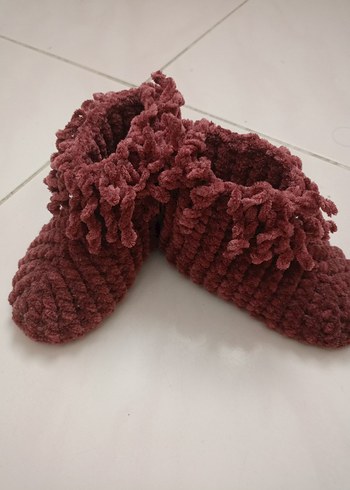 Bordo Örme Kız Çocuk Ev Terliği - Görsel 2