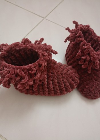 Bordo Örme Kız Çocuk Ev Terliği - Görsel 3