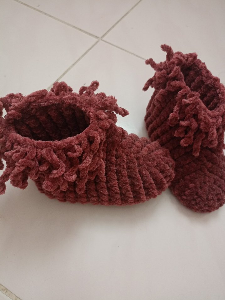 Bordo Örme Kız Çocuk Ev Terliği - Görsel 3