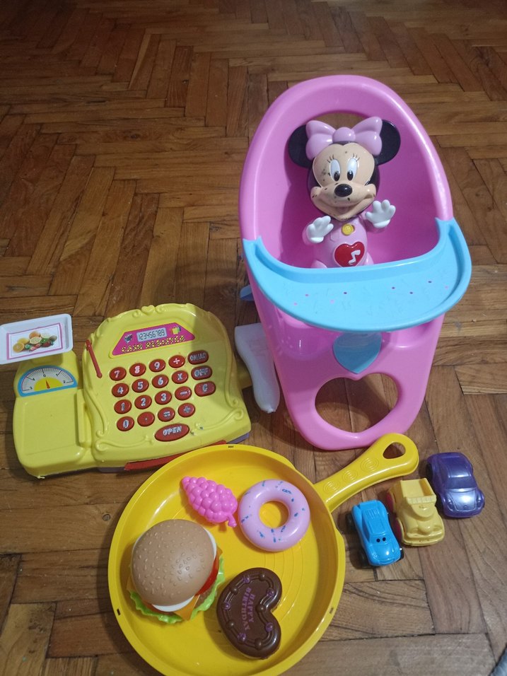 Renkli Minnie Mouse Bebek Arabası ve Oyuncak Seti - Görsel 2