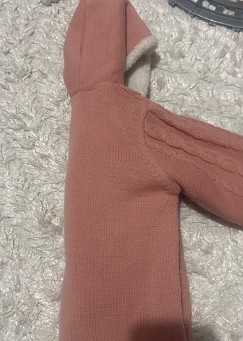 Kız Çocuk Pembe Kapüşonlu Örgü Hırka - Görsel 3