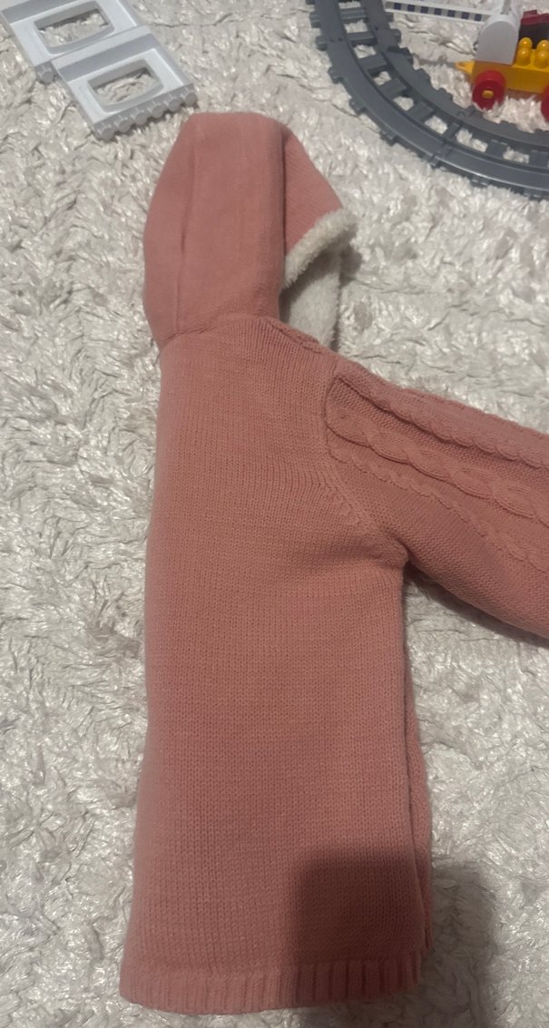 Kız Çocuk Pembe Kapüşonlu Örgü Hırka - Görsel 3