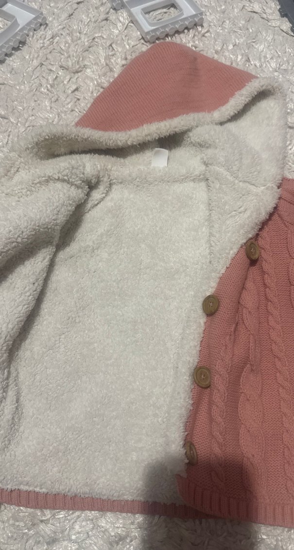 Kız Çocuk Pembe Kapüşonlu Örgü Hırka - Görsel 4