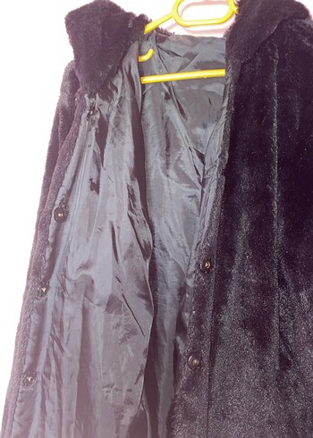 Siyah Kadın Midi Boy Peluş Kürk Ceket - Görsel 3