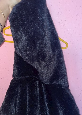 Siyah Kadın Midi Boy Peluş Kürk Ceket - Görsel 4