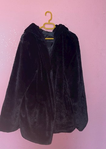 Siyah Kadın Midi Boy Peluş Kürk Ceket - Görsel 2