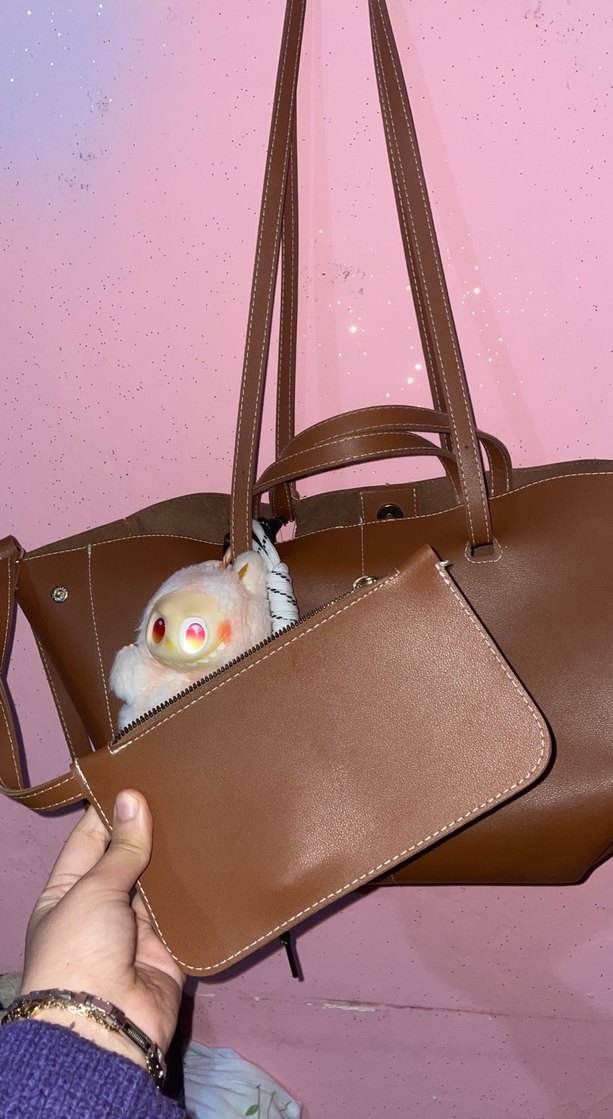 Bej Deri Kadın Çanta Püsküllü - Görsel 2