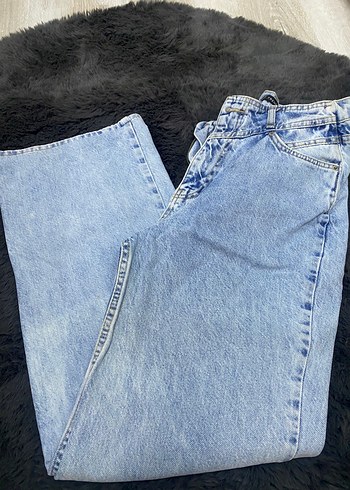 Düğmeli Mavi Kadın Denim Pantolon - Görsel 2