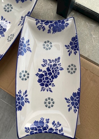 Koyu Mavi Çiçek Desenli Seramik salata kasesi - Görsel 2