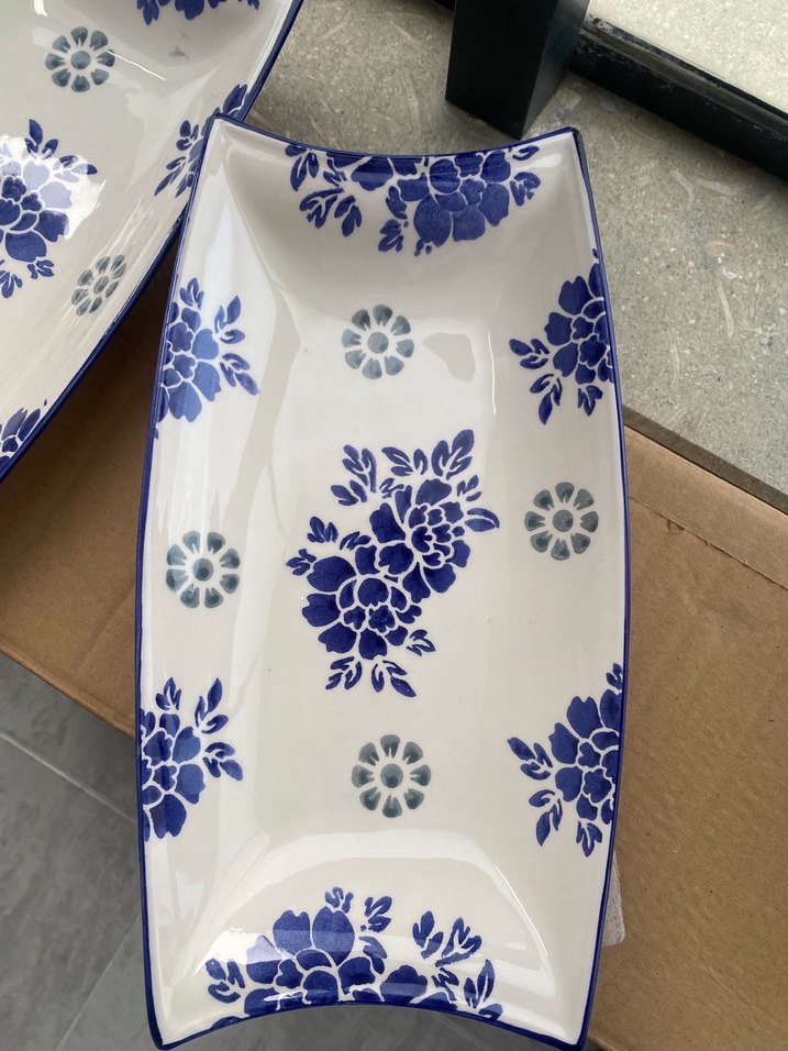 Koyu Mavi Çiçek Desenli Seramik salata kasesi - Görsel 2