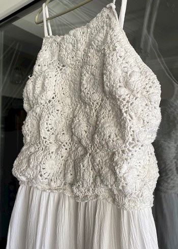 Dantel Detaylı Beyaz Bohem Uzun Elbise - Görsel 3