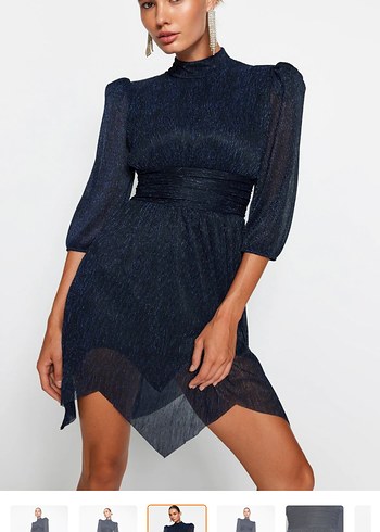 Lacivert Mini simli Elbise - Görsel 2