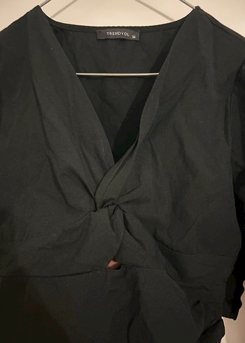 Düğmeli Siyah  V Yaka Bluz - Görsel 5