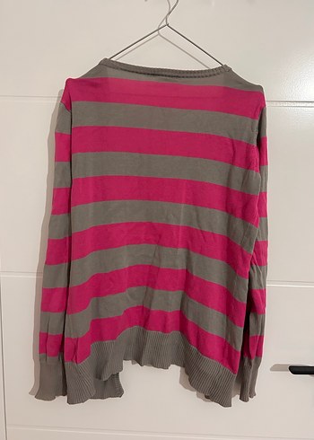 Gri-Pembe Çizgili Uzun Kollu Kadın Hırka - Görsel 2