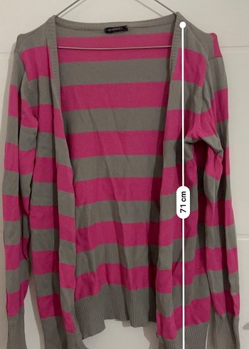 Gri-Pembe Çizgili Uzun Kollu Kadın Hırka - Görsel 5