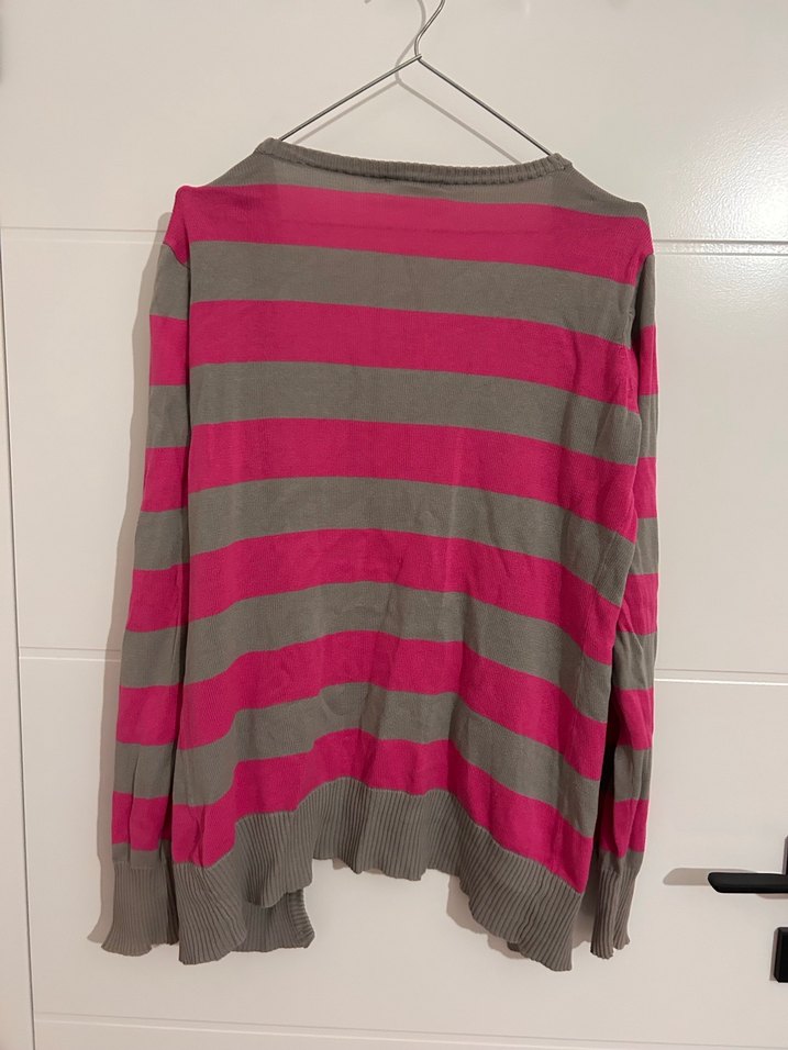 Gri-Pembe Çizgili Uzun Kollu Kadın Hırka - Görsel 2