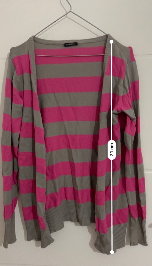 Gri-Pembe Çizgili Uzun Kollu Kadın Hırka - Görsel 5