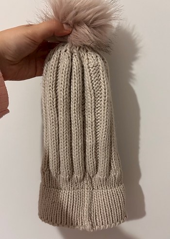 Kadın Bej Örgü Bere Ponponlu - Görsel 2