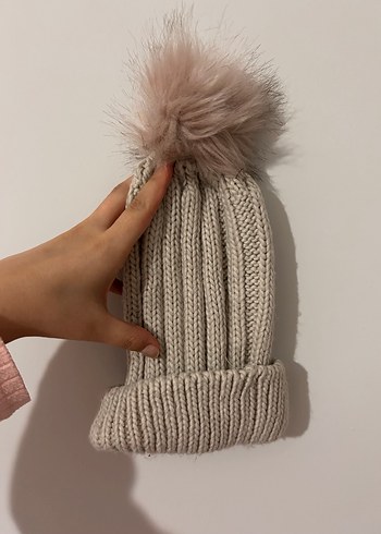 Kadın Bej Örgü Bere Ponponlu - Görsel 4