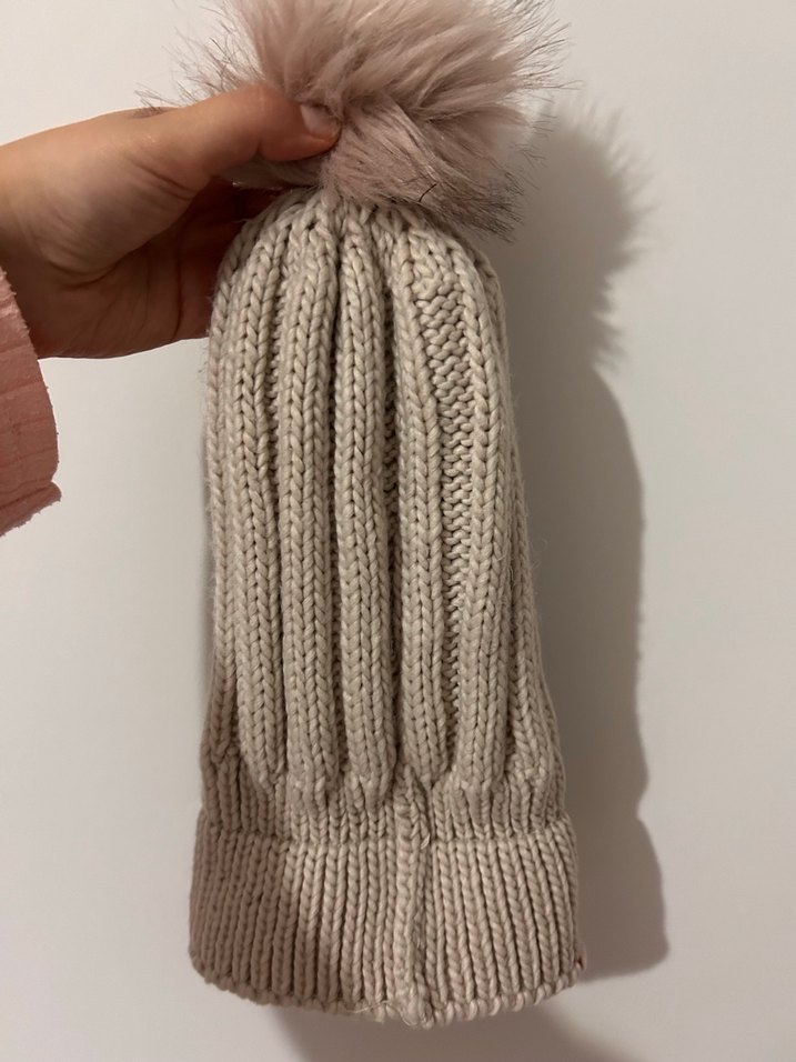 Kadın Bej Örgü Bere Ponponlu - Görsel 2