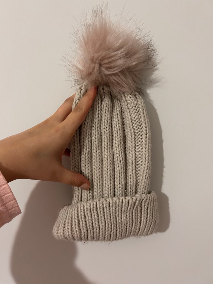 Kadın Bej Örgü Bere Ponponlu - Görsel 4