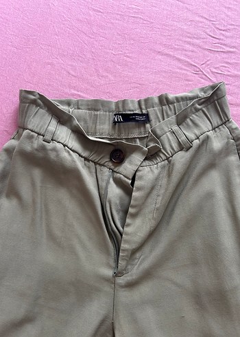 Zara Düğmeli Bej Midi Kadın Kumaş Pantolon - Görsel 2