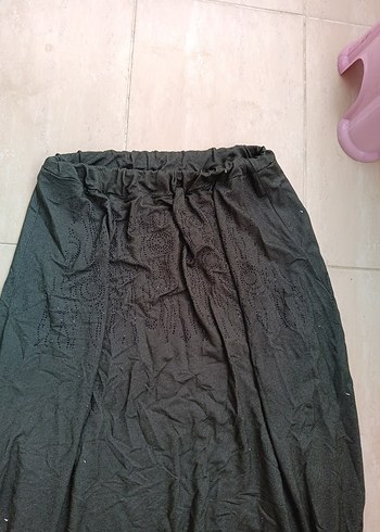haki Uzun Dökümlü Keten Etek