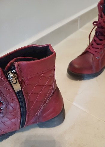 Bordo Deri Tokalı Biker Bot - Görsel 6