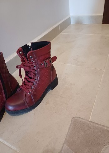 Bordo Deri Tokalı Biker Bot - Görsel 5