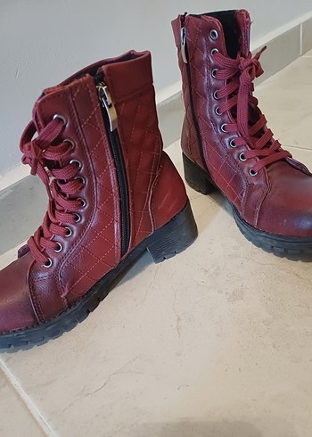 Bordo Deri Tokalı Biker Bot - Görsel 3