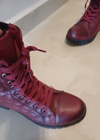 Bordo Deri Tokalı Biker Bot - Görsel 7