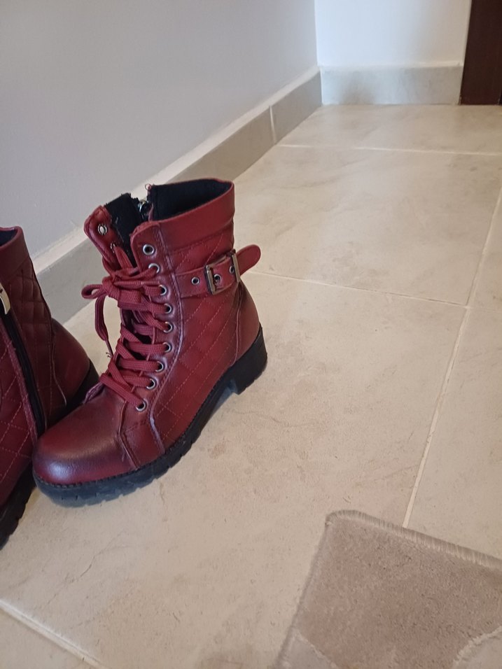 Bordo Deri Tokalı Biker Bot - Görsel 5