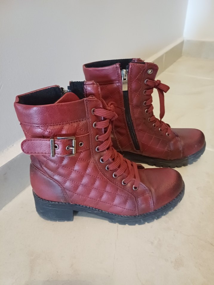 Bordo Deri Tokalı Biker Bot - Görsel 2