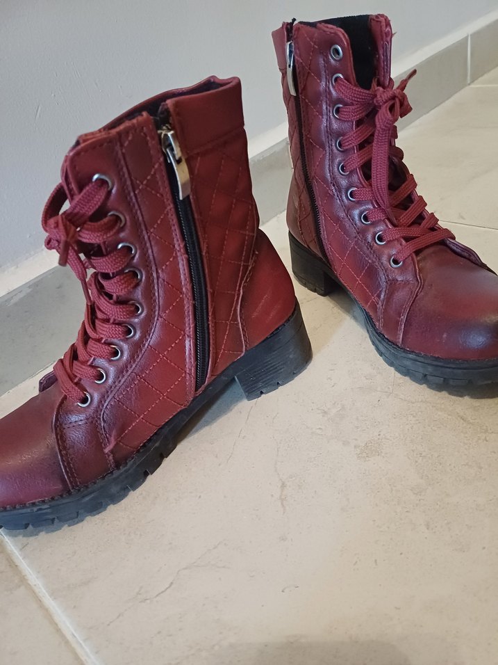 Bordo Deri Tokalı Biker Bot - Görsel 3