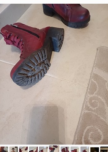 Bordo Deri Tokalı Kadın Biker Bot - Görsel 7