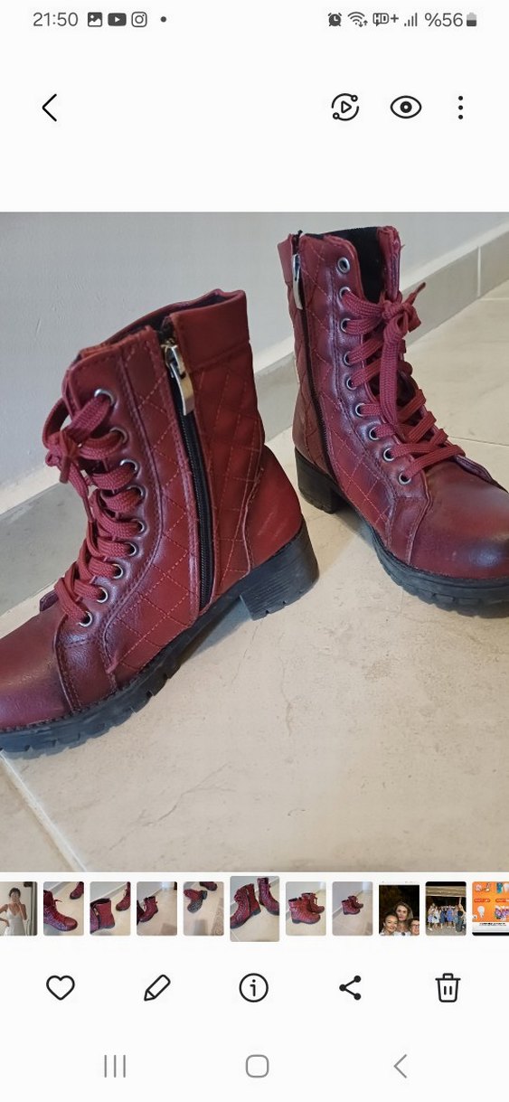 Bordo Deri Tokalı Kadın Biker Bot - Görsel 3