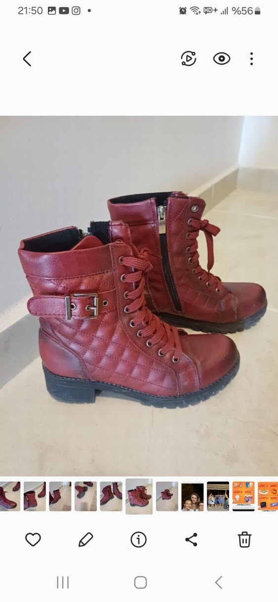 Bordo Deri Tokalı Kadın Biker Bot - Görsel 2