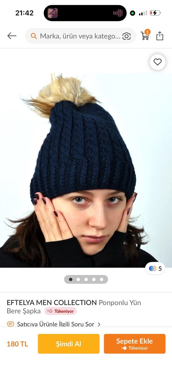 Ponponlu Lacivert Kadın Örgü Bere - Görsel 2