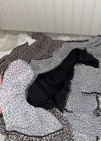 36 Beden kahverengi Renk Drapeli Leopar Desenli Mini Etek