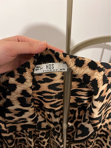 38 Beden Leopar desenli fermuarlı gömlek tunik