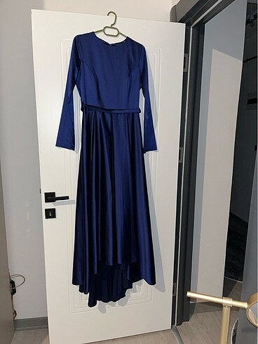 Diğer Saks mavisi-lacivert tesettür model abiye elbise