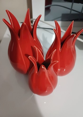 Kırmızı Seramik Lale Biblo Seti - Görsel 3