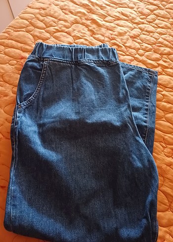 46 Beden Kadın Mavi Normal Boy Elastik Bol Kesim Kot Pantolon