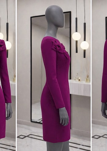 Mor Uzun Kollu Midi Elbise - Görsel 3