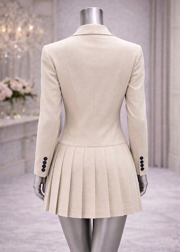 Düğmeli bej krem  Kadın Ceket Elbise - Görsel 3