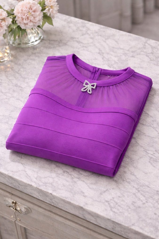 Mor muhteşem Kalem Elbise - Görsel 3