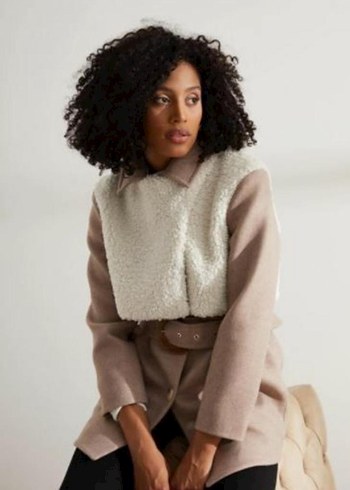 Kemerli Kısa Bej Kadın Kaban SETRE - Görsel 3